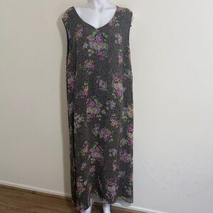 Robbie Bee Black Maxi Dress – Purple & Green Floral (Size 28W)
